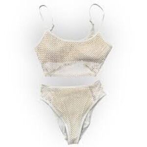 Robin Piccone PUA Crochet Bikini Top and High Waist Bottoms SZ Small, Exc Cond!